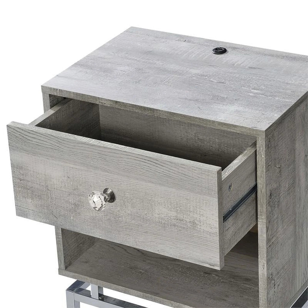 Light Gray Wood End Table with USB Port, Set of 2 N379324