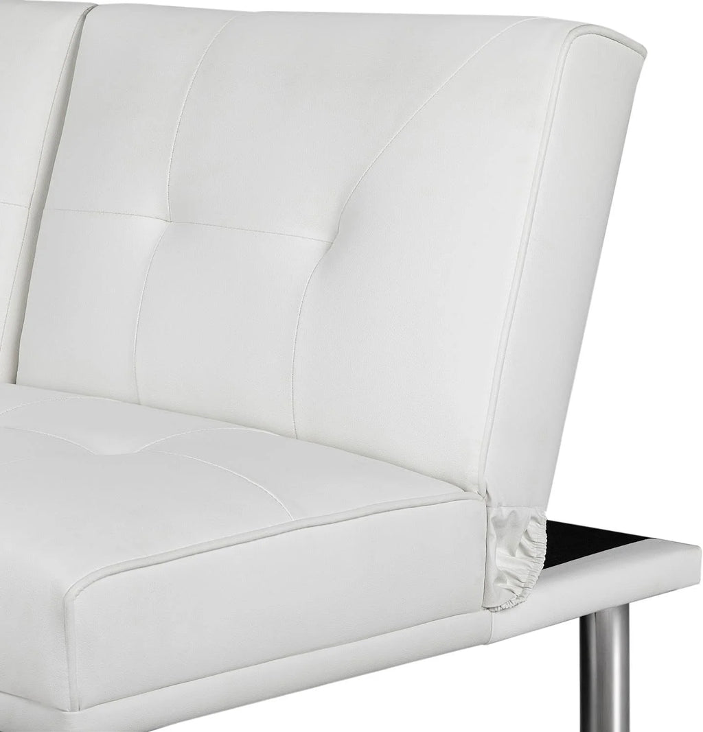 White Faux Leather Futon Set Convertible Sleeper Loveseat Daybed C815794