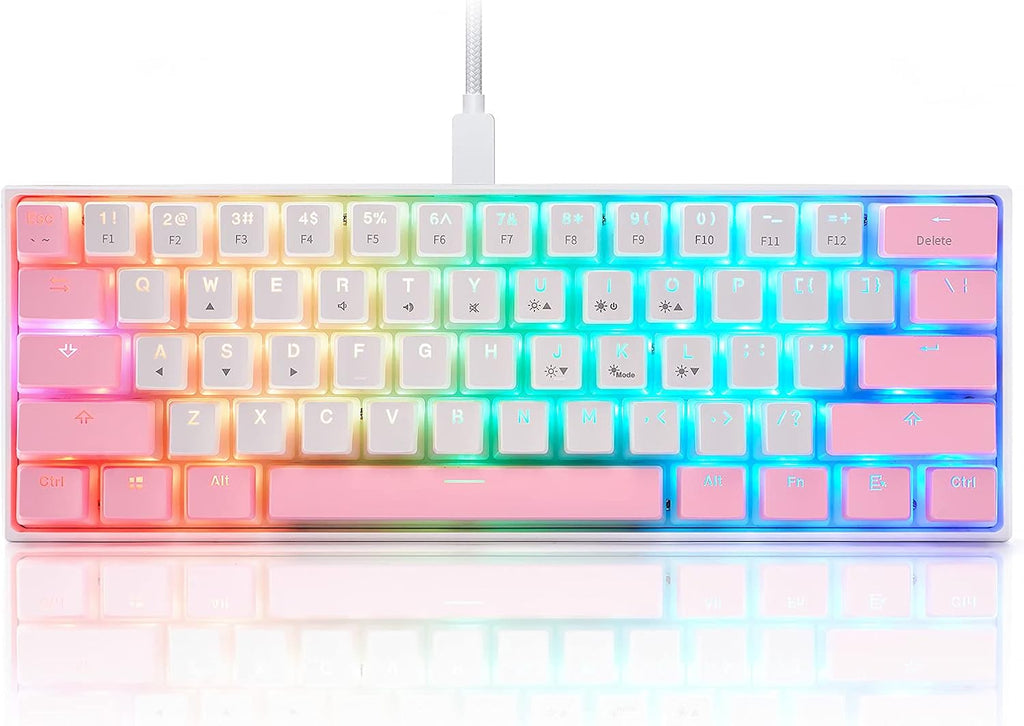 White Pink 60% Wired Mechanical Gaming Keyboard with RGB Backlit and Red Switch PBT Keycap F74389