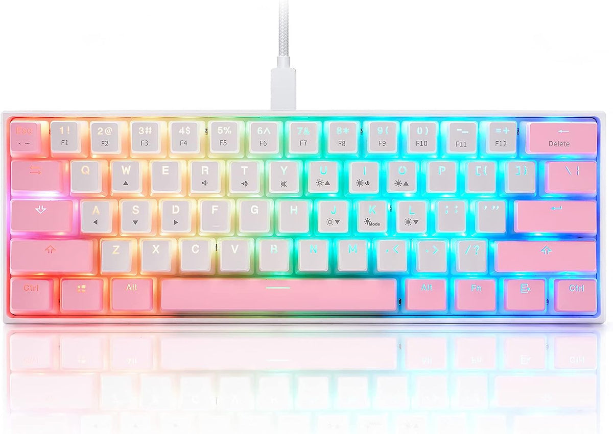 White Pink 60% Wired Mechanical Gaming Keyboard with RGB Backlit and Red Switch PBT Keycap F74389
