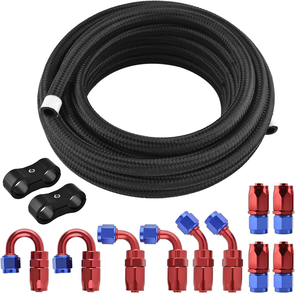 6AN Fuel Line Hose Fitting Kit 20FT CPE Braided Nylon Stainless Steel Pack of 2 F217