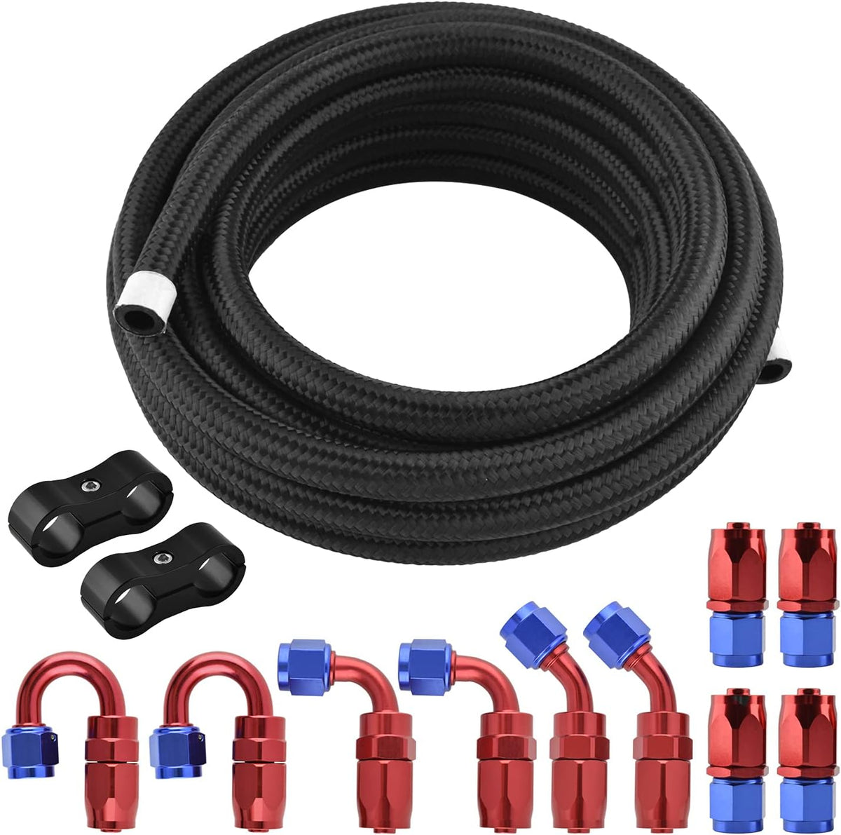 6AN Fuel Line Hose Fitting Kit 20FT CPE Braided Nylon Stainless Steel Pack of 2 F217