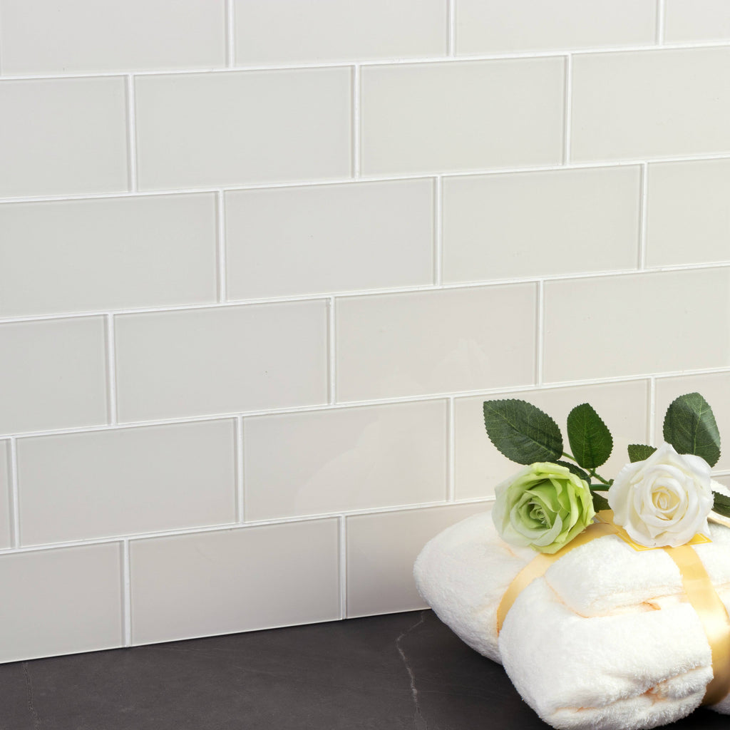 Ivory Glass Peel & Stick Subway Tile Z7455