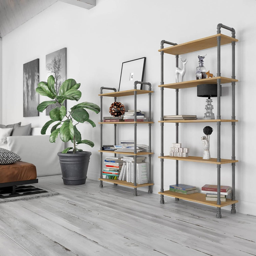 5-Tier Pine and Metal Etagere Bookcase J295995