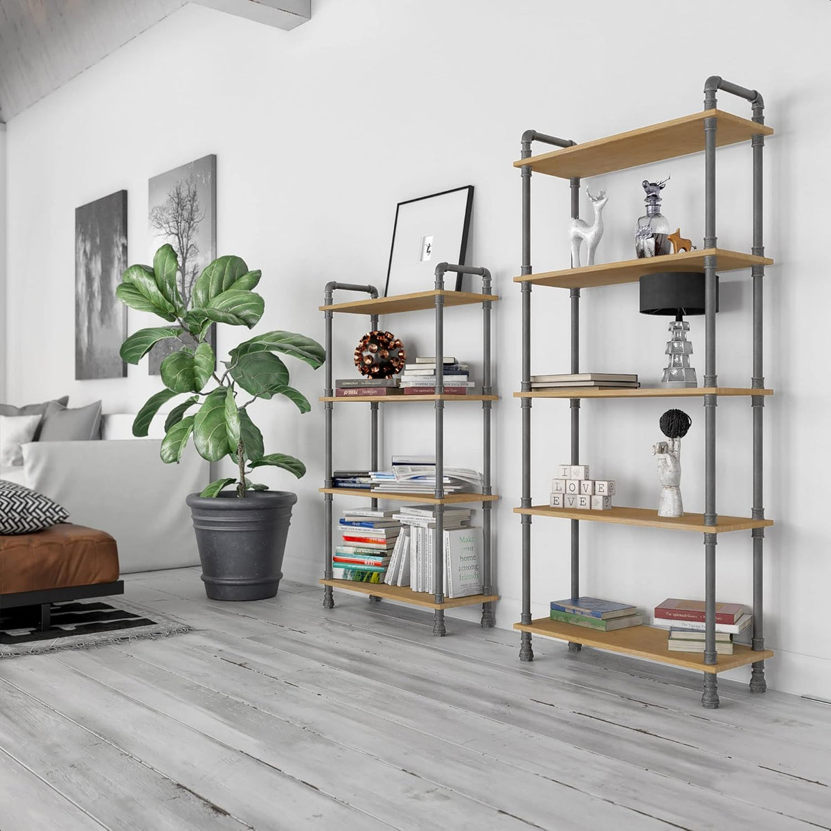 5-Tier Pine and Metal Etagere Bookcase J295995