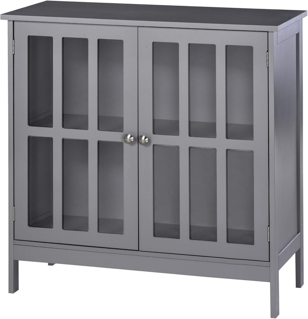 White Storage Sideboard Buffet Cabinet with 2 Transparent Doors T67815