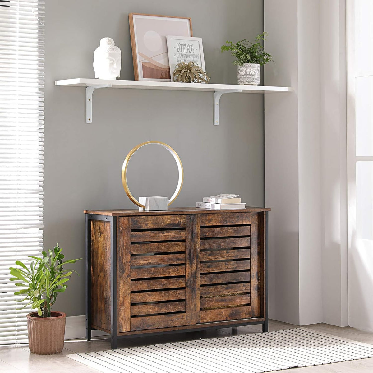 Rustic Brown Sideboard with Sliding Doors J595