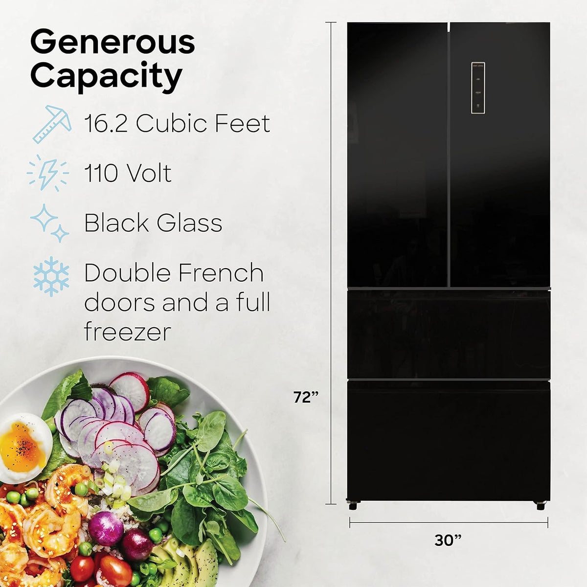 Black 30 Inch Frost Free French Door Refrigerator W8729