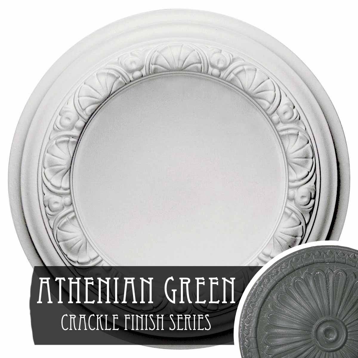 12 1/2 inch x 1 1/2 inch Hand-Painted Green Crackle Ceiling Medallion Q6513