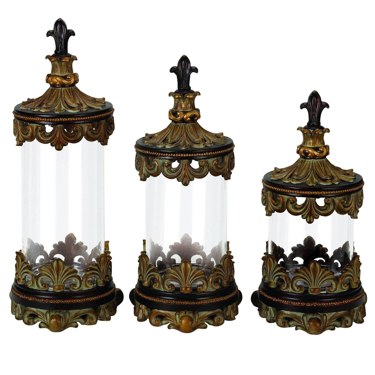 Antiqued Gold 3-Piece Glass Cylinder Canister Set K408497