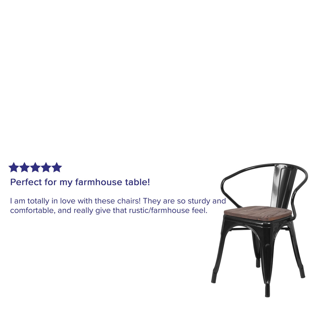 Black Metal Chair with Wood Seat and Arms A28022