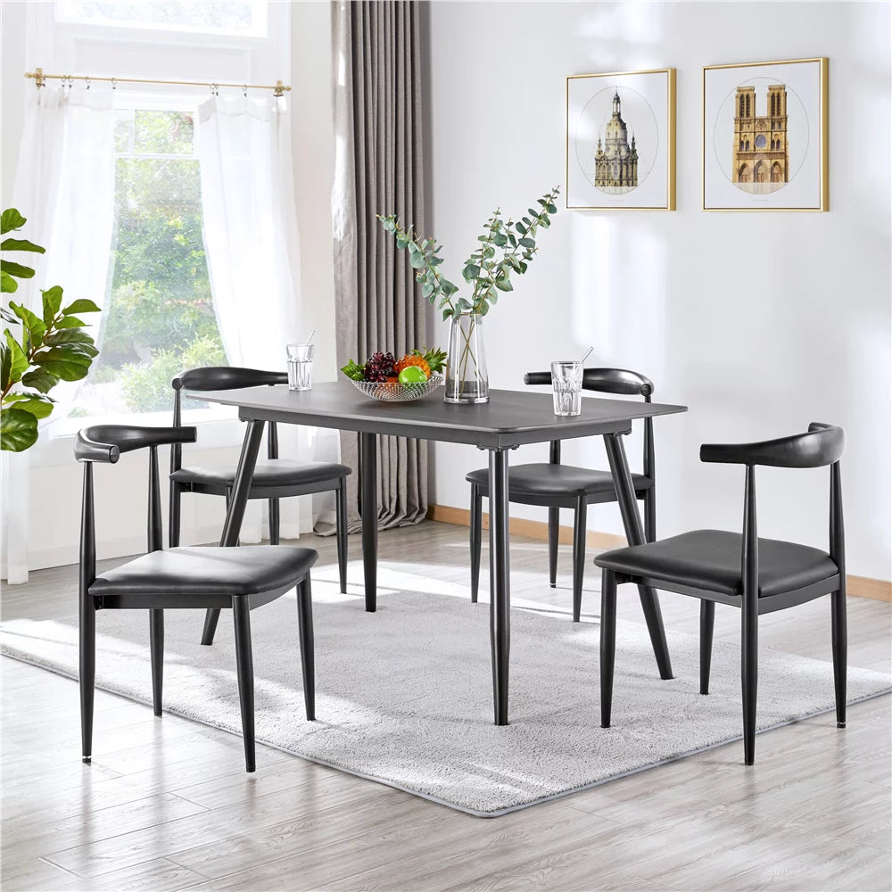 Black Fabric Leather Dining Chairs D2870