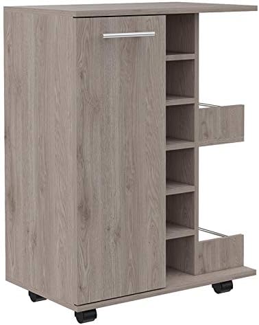 Espresso Bar Cart Cabinet with 6-Cubbies and 2-Shelves L340573