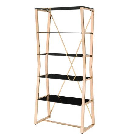 Gold 4-Shelf Steel and Glass Bookcase W578763