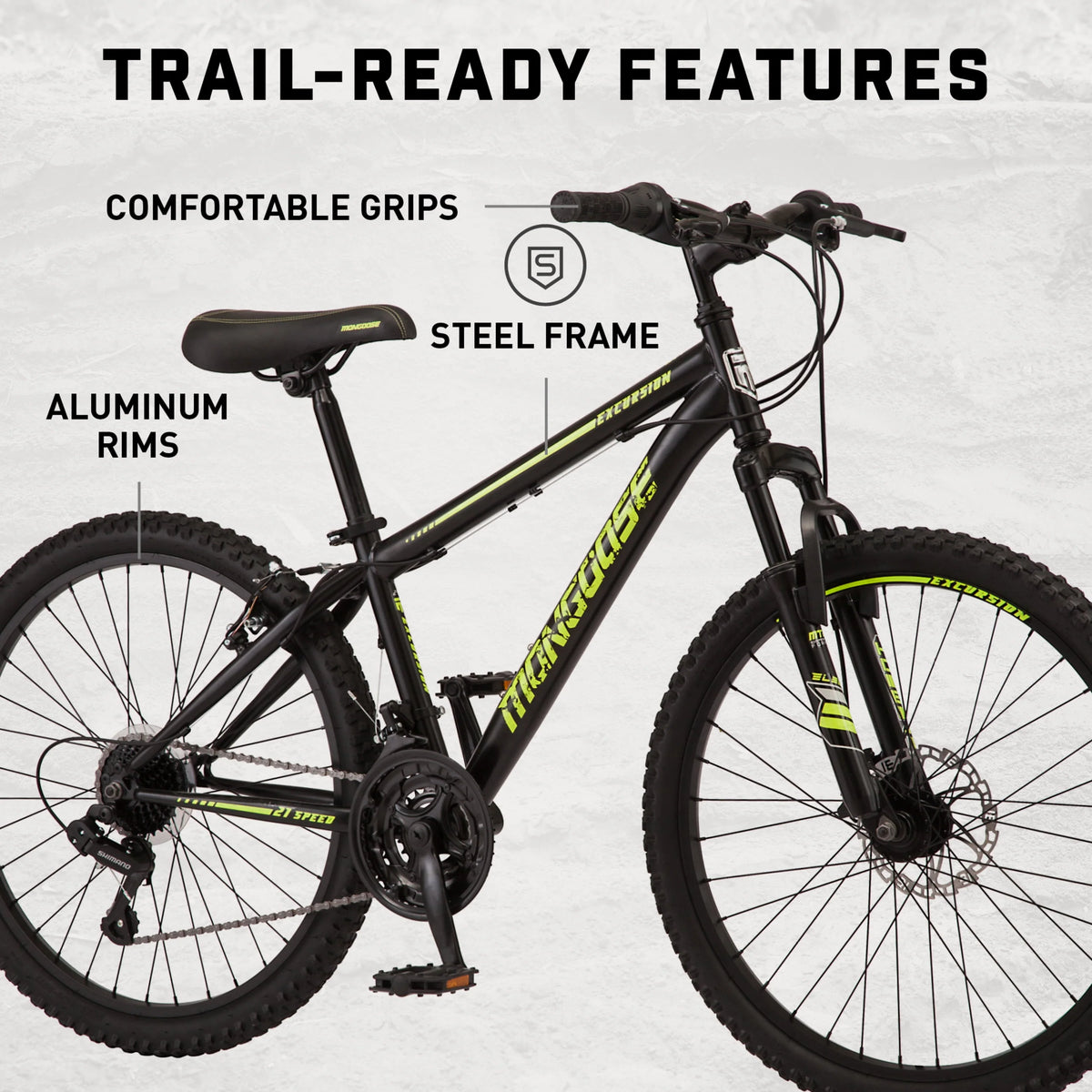 24-in. Mountain Bike, Black and Yellow, 21 Speeds M703870