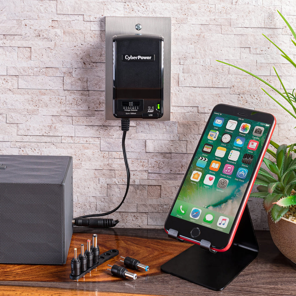 Universal Power Adapter 3 -12 Volt / 1300mA with Folding AC Plug and 2.1 Amp USB Charge Port D73794