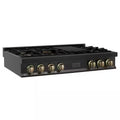 48 in. 7 Burner Gas Cooktop with Champagne Bronze Knobs in Black Stainless Steel P9209