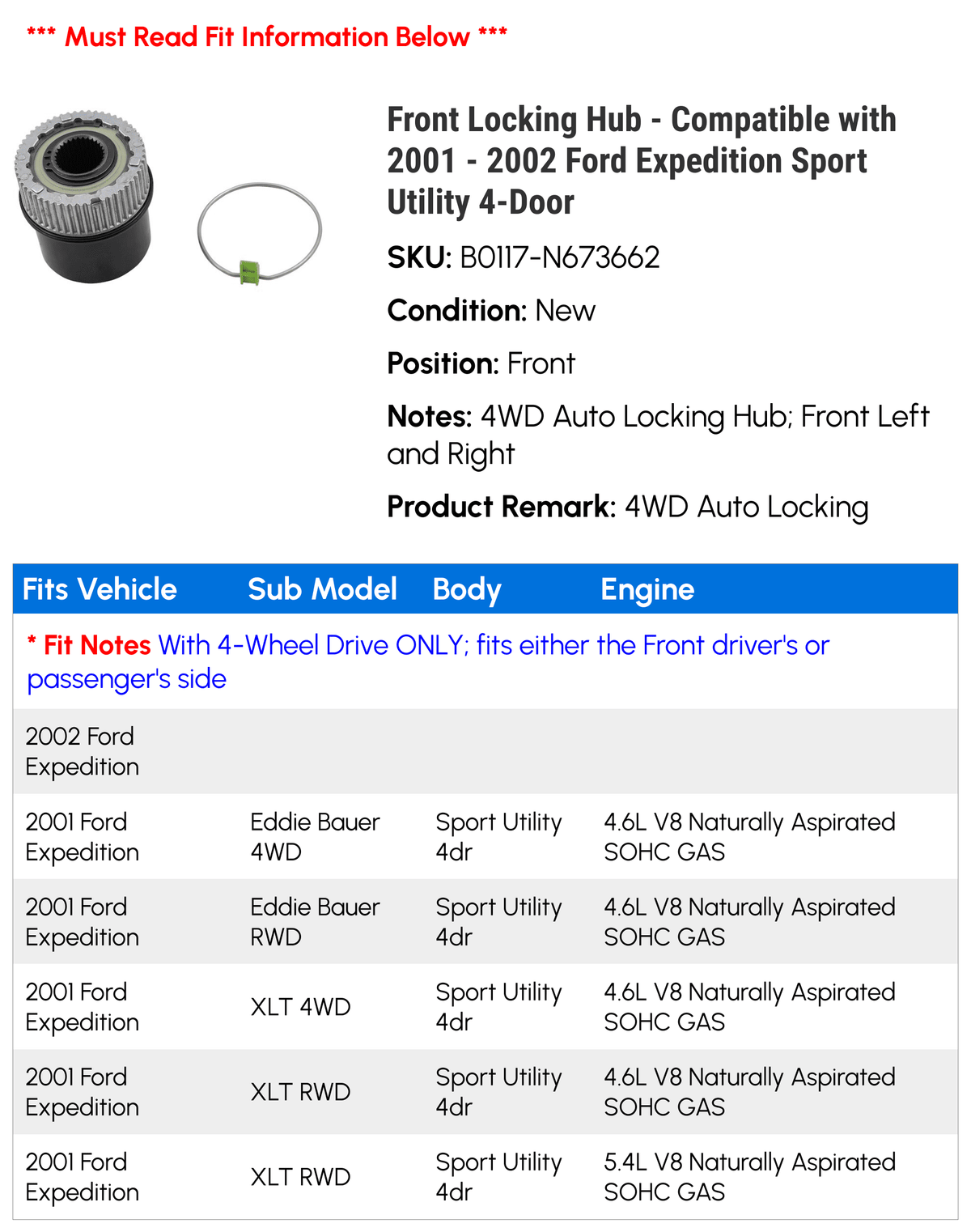 Front Locking Hub U9206
