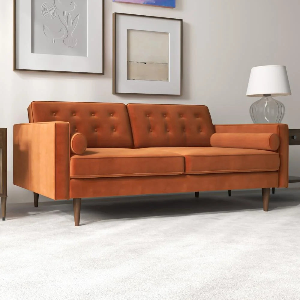 Orange Velvet Loveseat I539