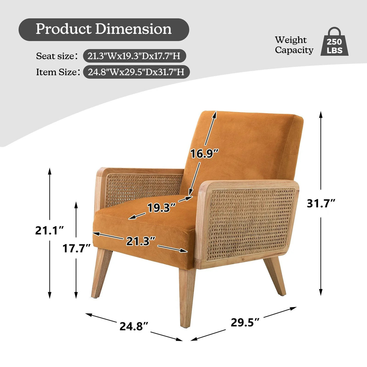 Yellow Fabric Upholstered Accent Chair with Rattan Armrests Z44437