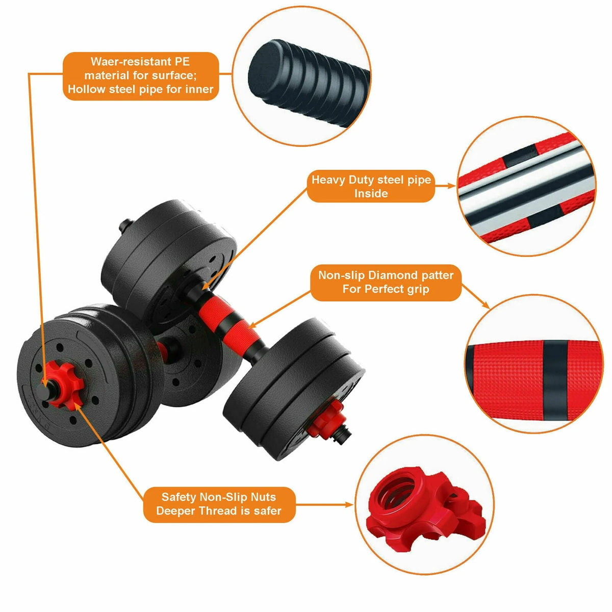 66LB 2 in 1 Adjustable Dumbbell Set with Connecting Rod X421