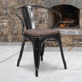 Black Metal Chair with Wood Seat and Arms A28022