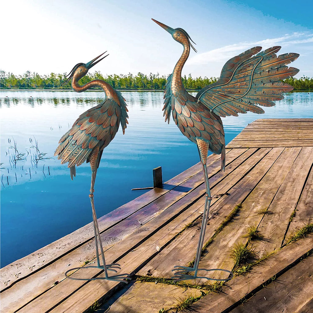 Metal Heron Garden Statues Set of 2 S78538