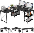 Grey Oak L Shaped Desk with Shelves 95.2 Inch Reversible Corner Computer Desk W42339