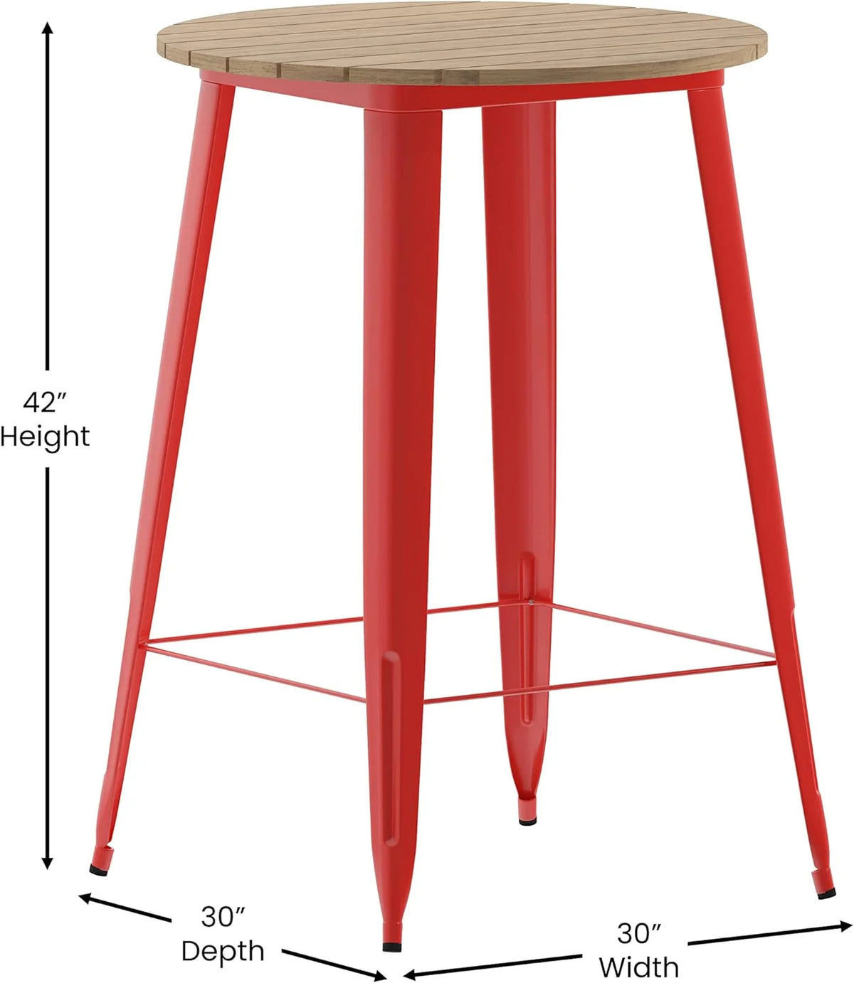 Indoor/Outdoor Bar Top Table 30" Round Brown Resin Top Red Steel Base U8265