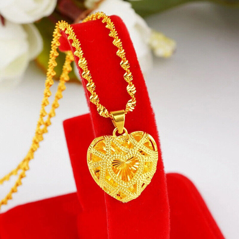 18k Yellow Gold Filled Over Sterling Silver Heart Chain Pendant Necklace Z722571
