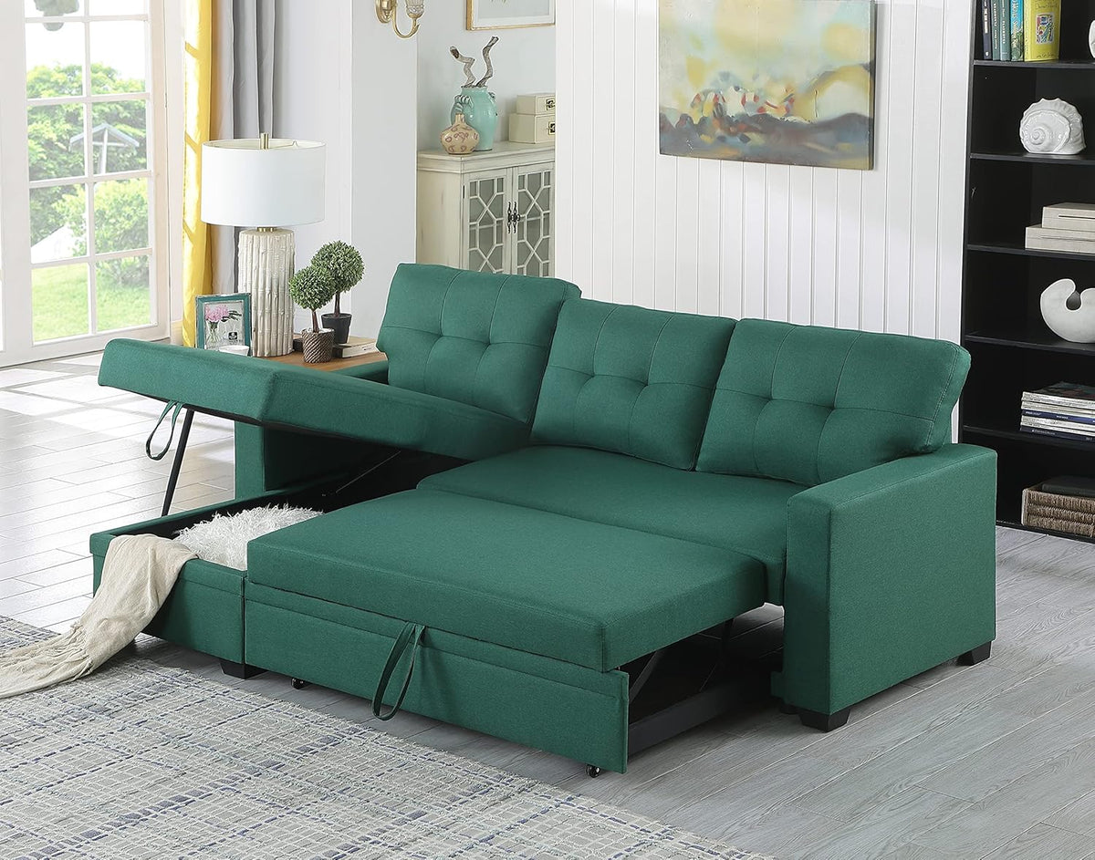 Green Upholstered Pull out Sectional Sofa with Chaise B789