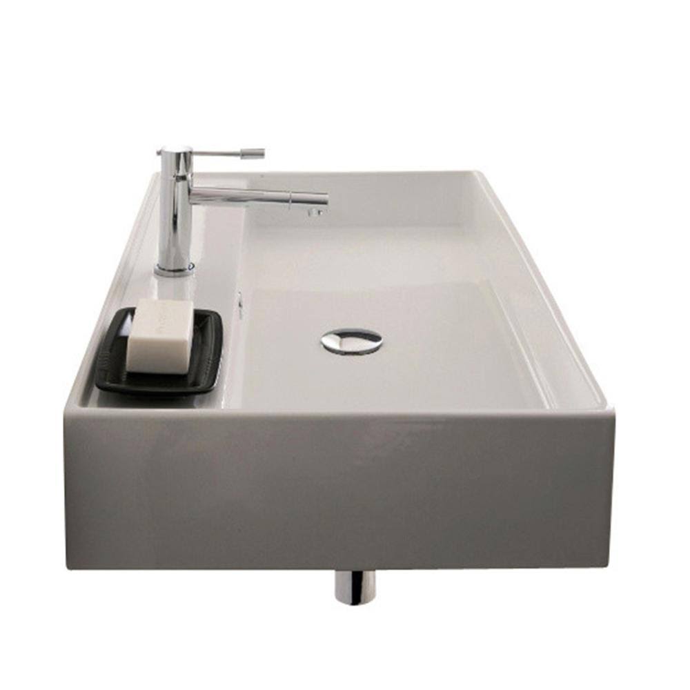 White One Hole Rectangular Ceramic Wall Mounted Vessel Sink W98350