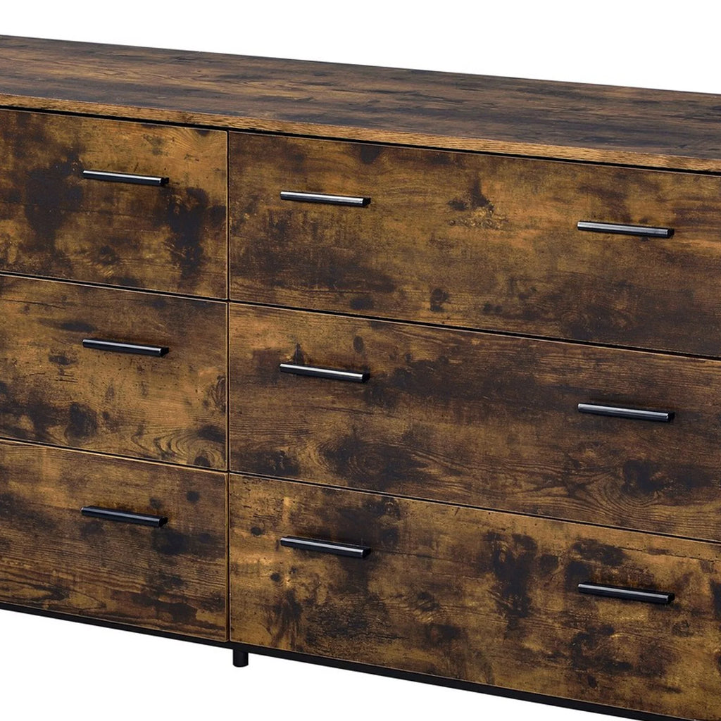 59 Inch Rustic Wood Dresser 6 Drawers Brown and Black G737951