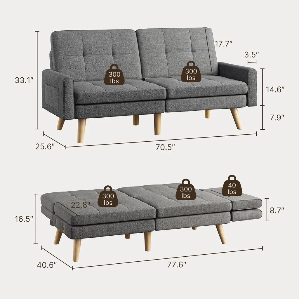 Dark Gray Convertible Futon Sofa Bed K6972