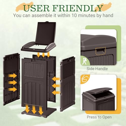 33 Gallon Dark Brown Outdoor Trash Can with Lid D9875