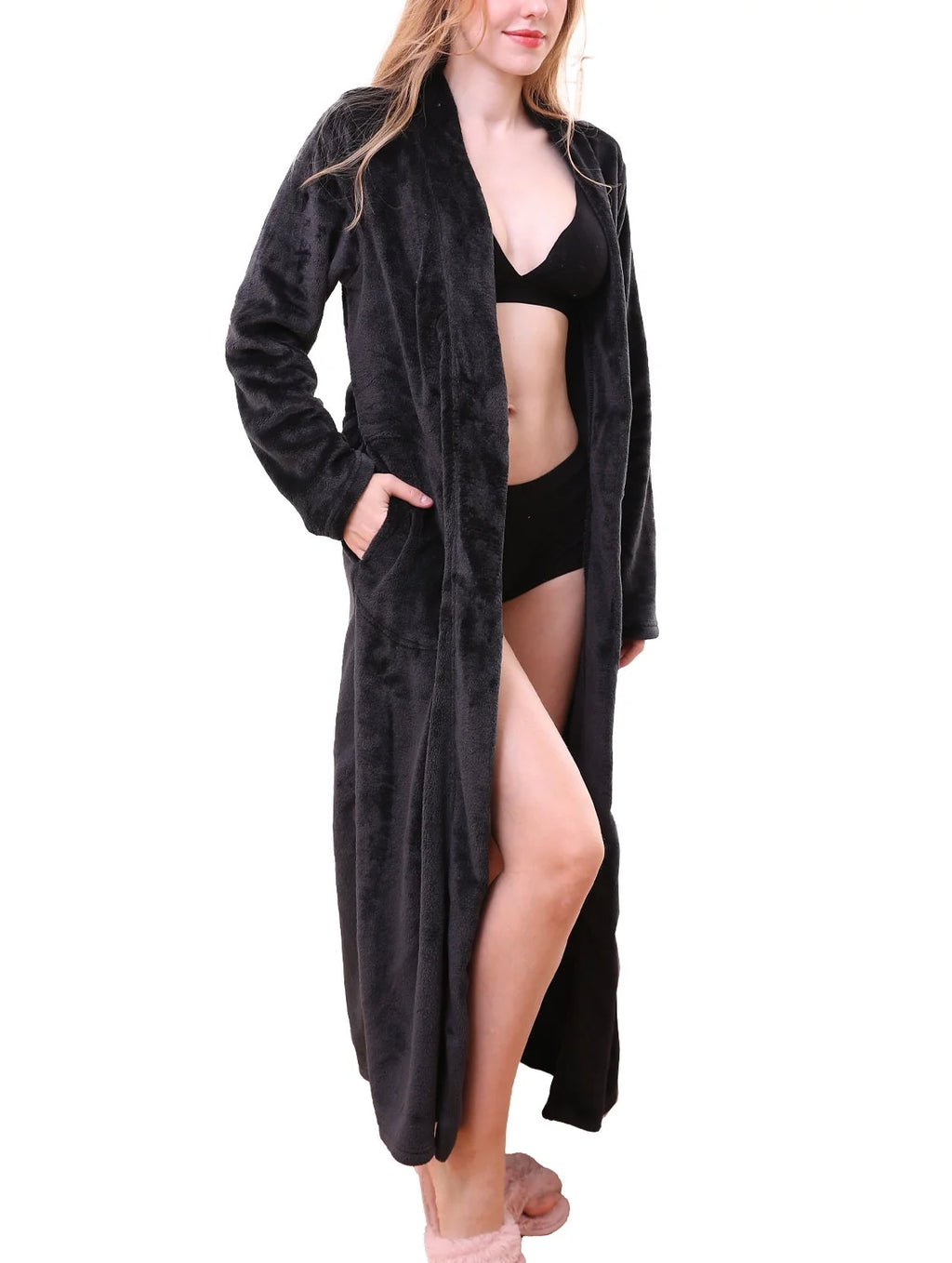 Maxi Length Soft Robe Pajama with Waist Tie J896773