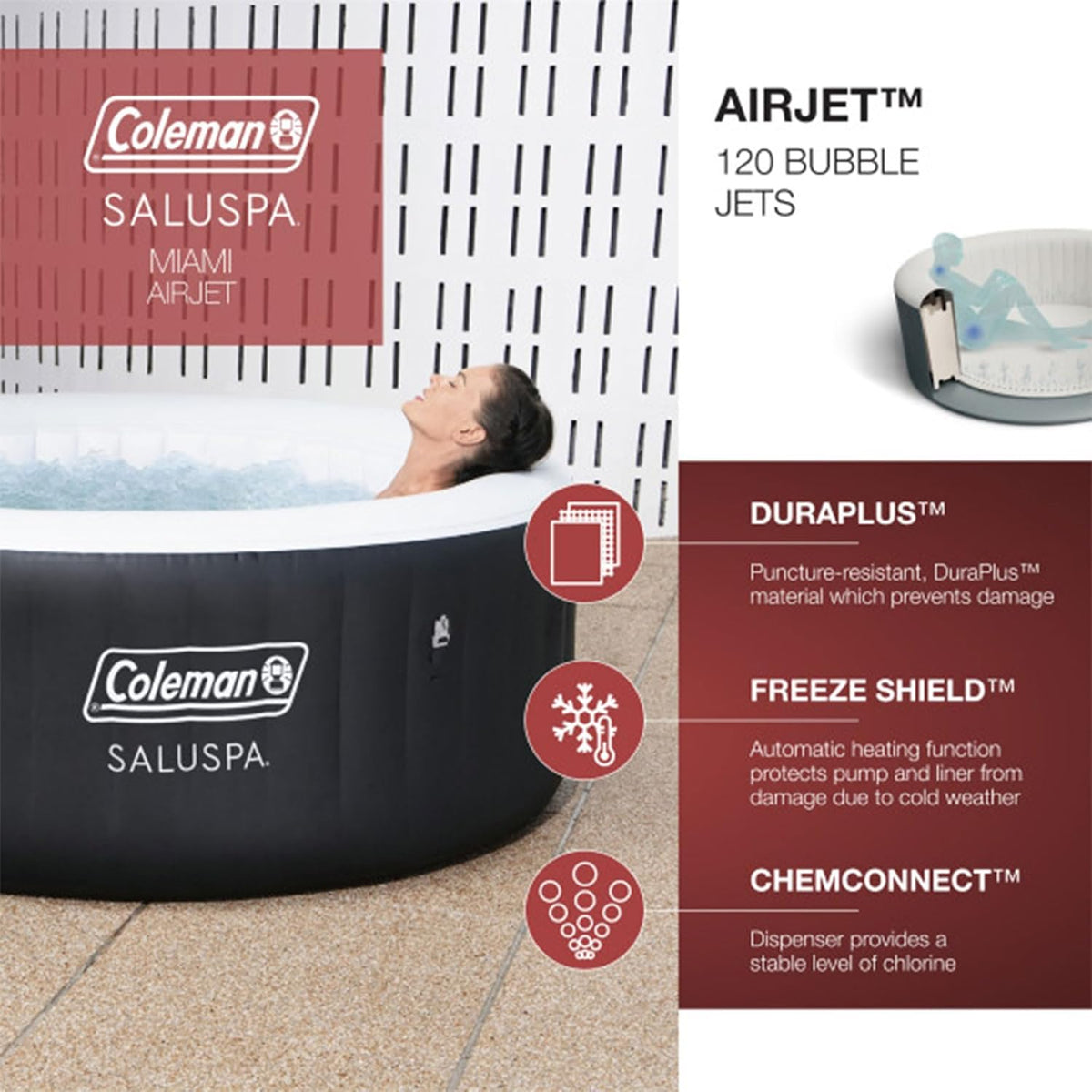 Black 4 Person Inflatable Round Hot Tub with 60 Air Jets E79871
