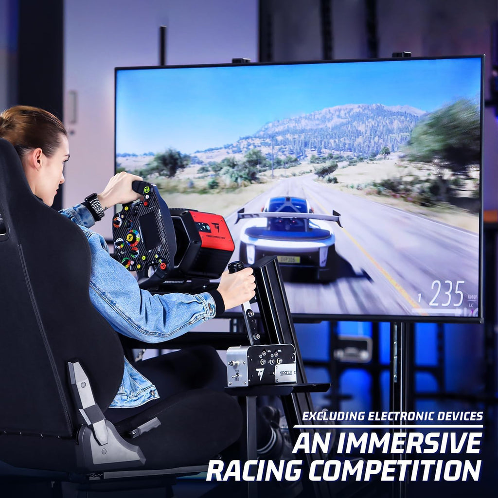 Racing Simulator Cockpit with Monitor Stand and Black Seat Z9139