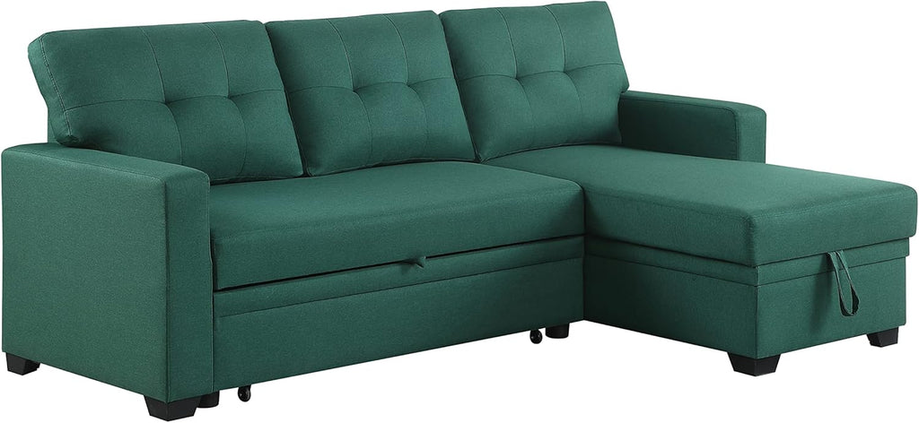 Green Upholstered Pull out Sectional Sofa with Chaise B789