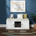 White Wood Storage Bench with 2 Cabinets and 1 Basket Z519007