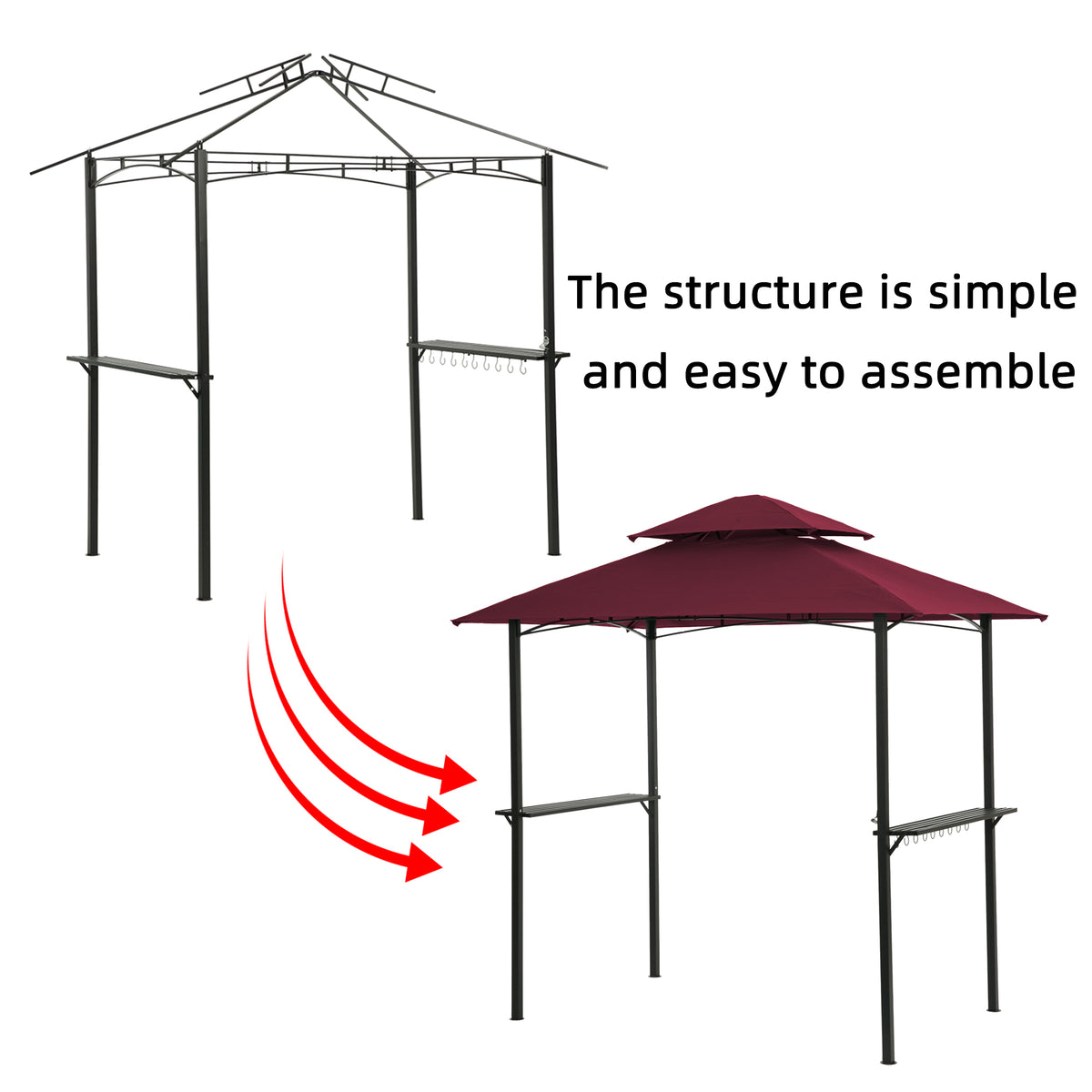Burgundy Steel Frame Outdoor Grill Gazebo with Canopy H60898