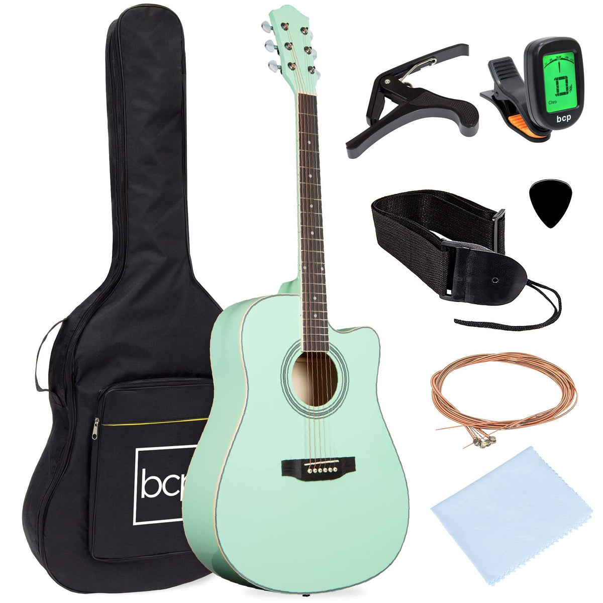 41in Full Size Beginner Acoustic Guitar Set with Case, Strap, Capo, Strings, Tuner D554651