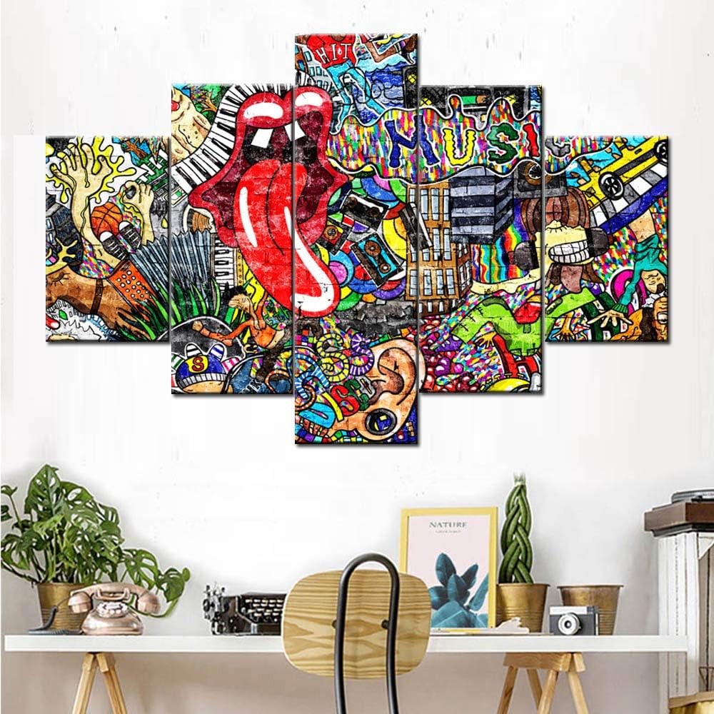 Black and White 5 Piece Canvas Wall Art Turntables Paintings Y506627