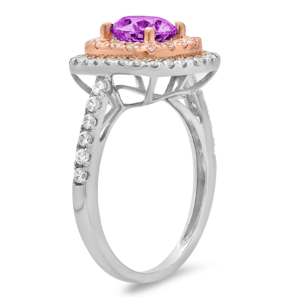 1.75ct Round Cut Simulated Alexandrite 18k 2 Tone Gold Halo Ring Size 9.5 D4842