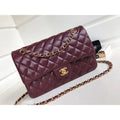 Burgundy Lambskin Leather Flap Bag T203