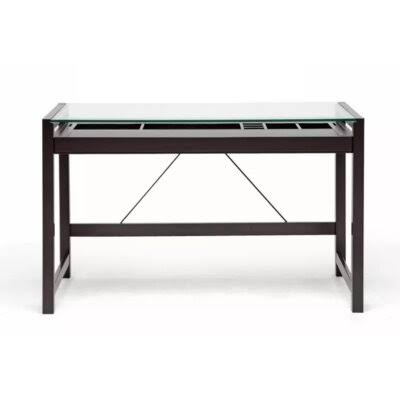 Dark Brown Wood Desk with Glass Top S65747