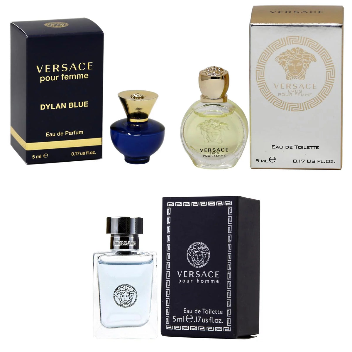 Versace Dylan Blue Femme EDP, Eros Women EDT, Pour Homme EDT - 5ml 3PK Kit V458