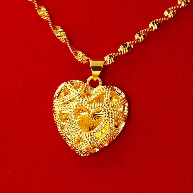 18k Yellow Gold Filled Over Sterling Silver Heart Chain Pendant Necklace Z722571