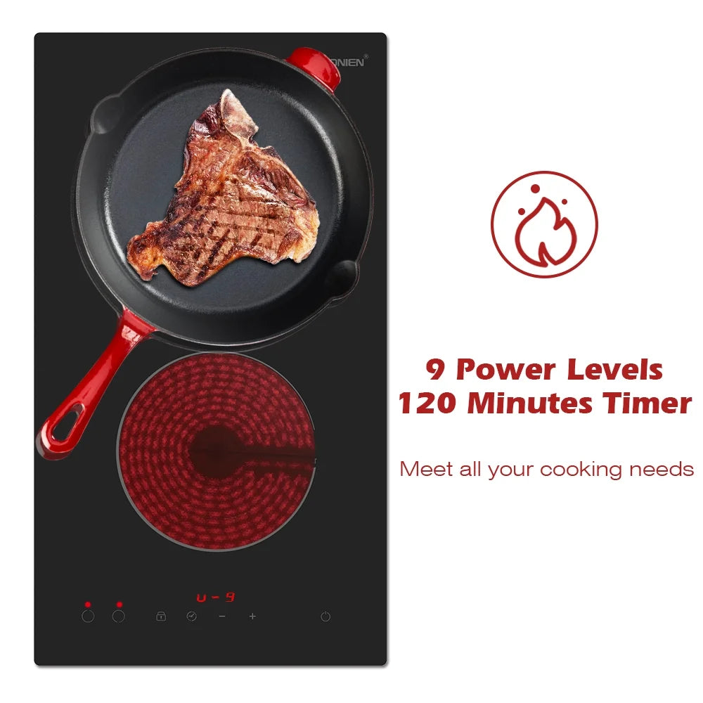 2 Burner Electric Cooktop, 12 Inch Ceramic Cooktop, 3000W O24759