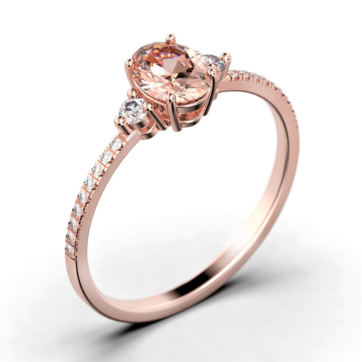 Oval Cut Morganite And Diamond Moissanite Engagement Ring in 10k Solid Rose Gold C5768